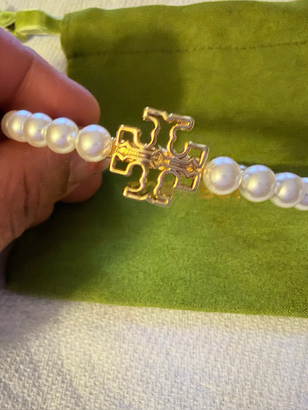 Tory Burch Pearl-Trim Gold Cuff Bracelet